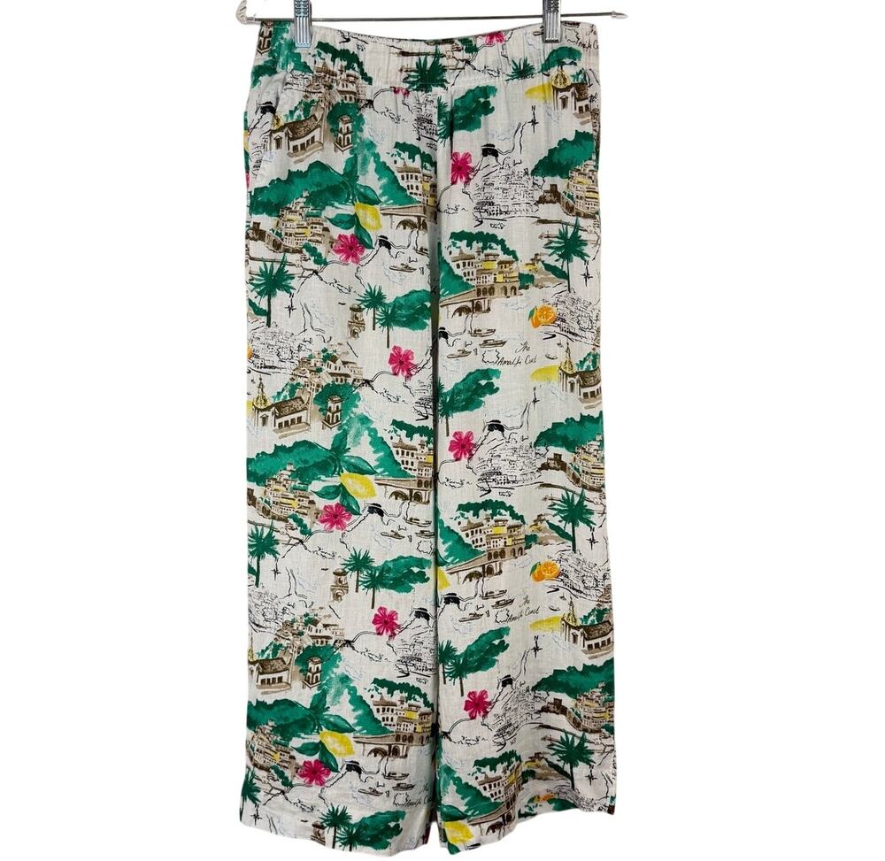 Cynthia Rowley Linen Wide Leg pull on pants Amalfi Coast Print Women's Medium